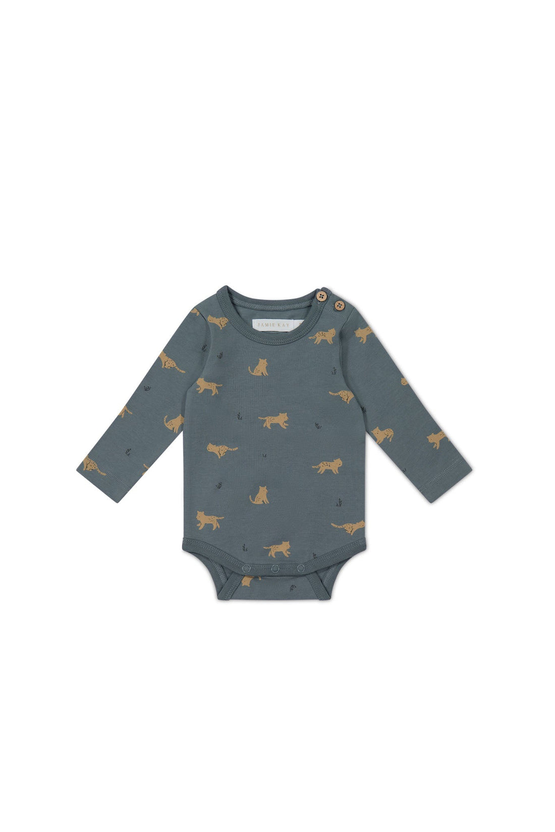 Organic Cotton Fernley Bodysuit - Lenny Leopard Smoke Childrens Bodysuit from Jamie Kay Australia