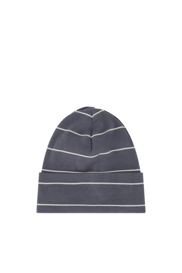 Organic Cotton Fine Rib Beanie - Gracelyn Stripe Lava/Cloud Childrens Beanie from Jamie Kay Australia