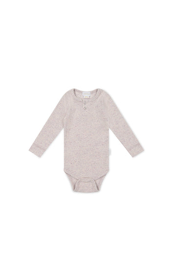 Organic Cotton Fine Rib Long Sleeve Bodysuit - Lavender Fleck Childrens Bodysuit from Jamie Kay Australia