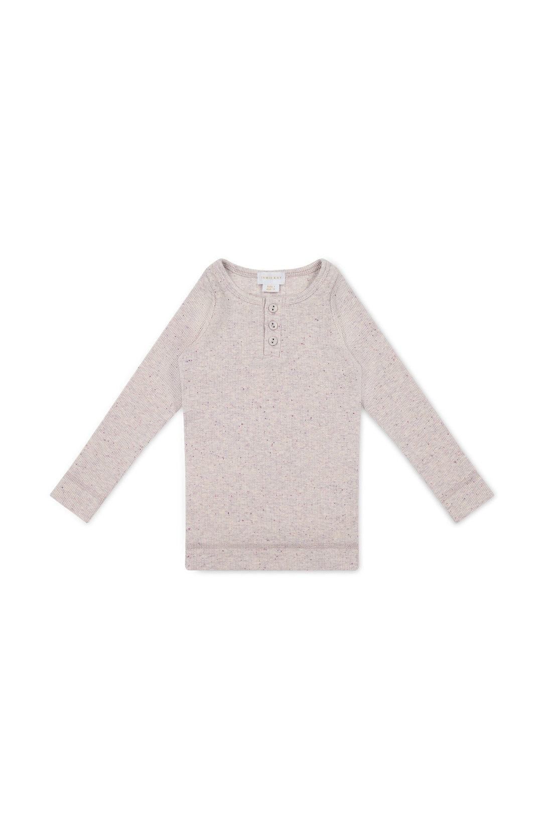 Organic Cotton Fine Rib Long Sleeve Henley - Lavender Fleck Childrens Top from Jamie Kay Australia