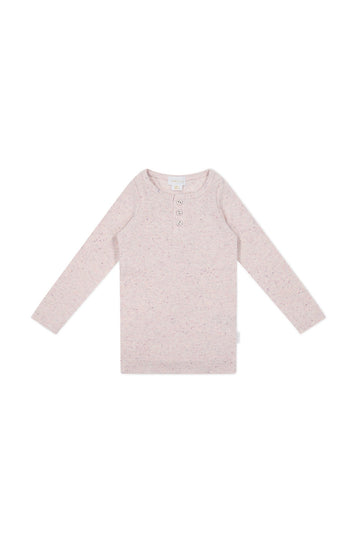 Organic Cotton Fine Rib Long Sleeve Henley - Tulip Fleck Childrens Top from Jamie Kay Australia