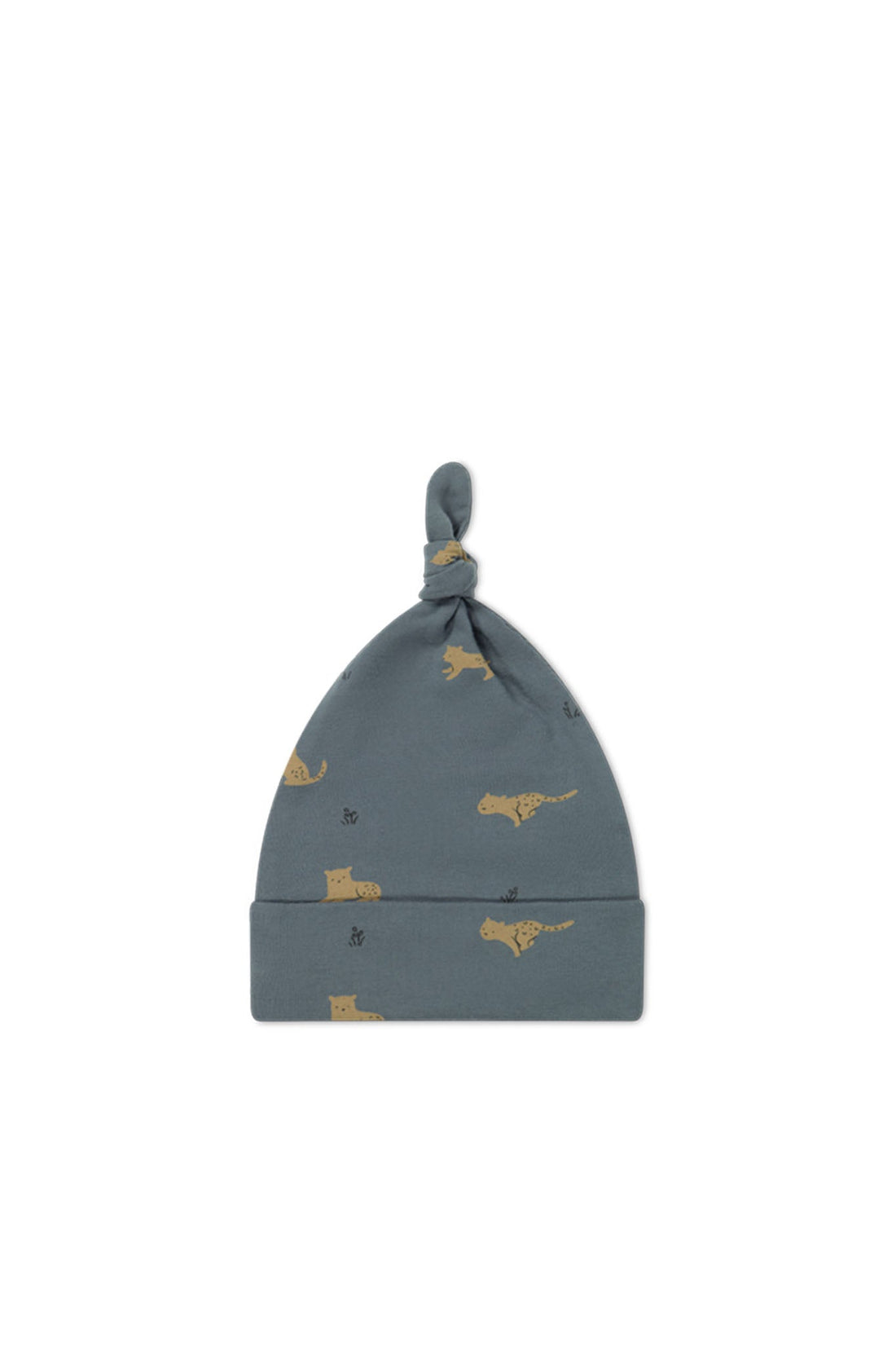 Organic Cotton Knot Beanie - Lenny Leopard Smoke Childrens Hat from Jamie Kay Australia