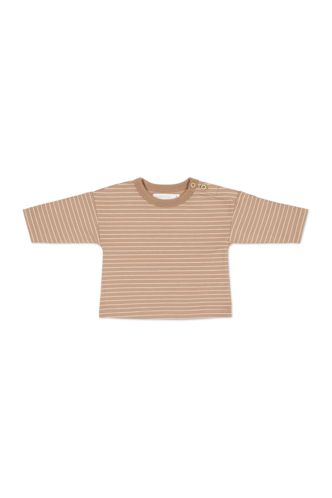 Organic Cotton Levi Long Sleeve Top - Daily Stripe Pale Terracotta/Buff Childrens Top from Jamie Kay Australia