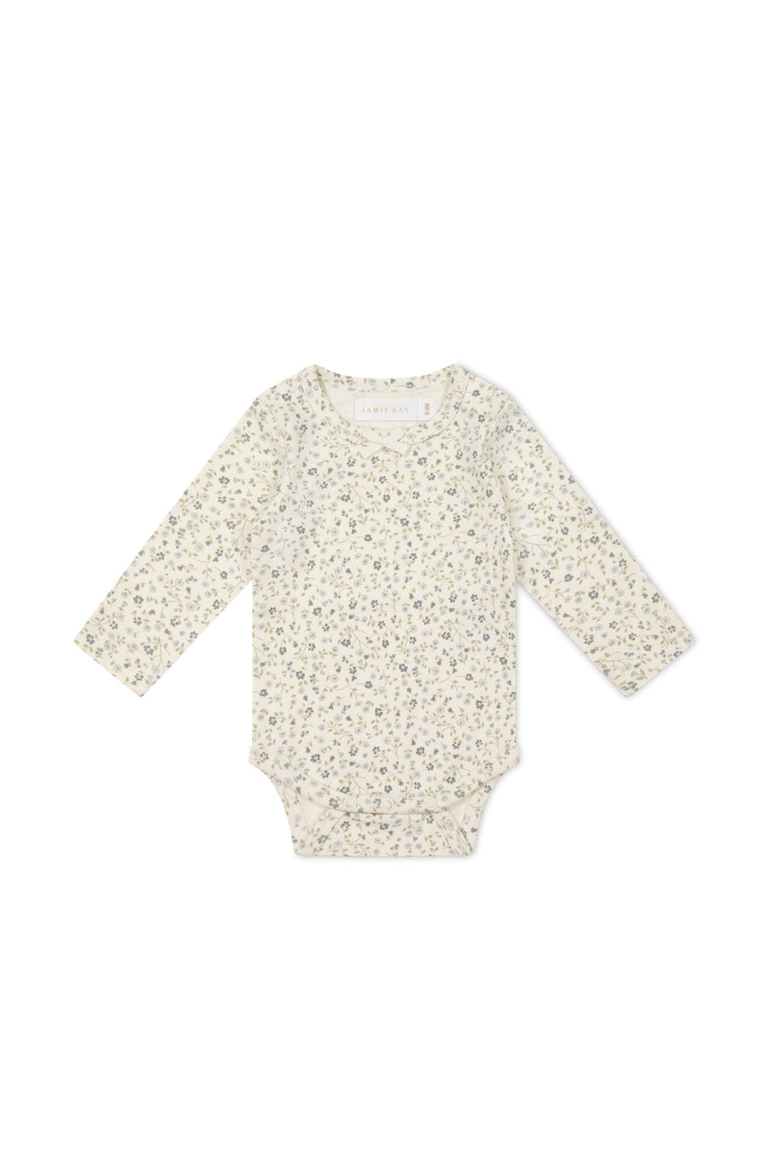 Organic Cotton Long Sleeve Bodysuit - Dainty Egret Blues Childrens Bodysuit from Jamie Kay Australia