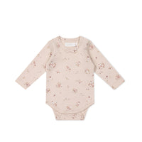 Organic Cotton Long Sleeve Bodysuit - Petite Fleur Soft Peony Childrens Bodysuit from Jamie Kay Australia