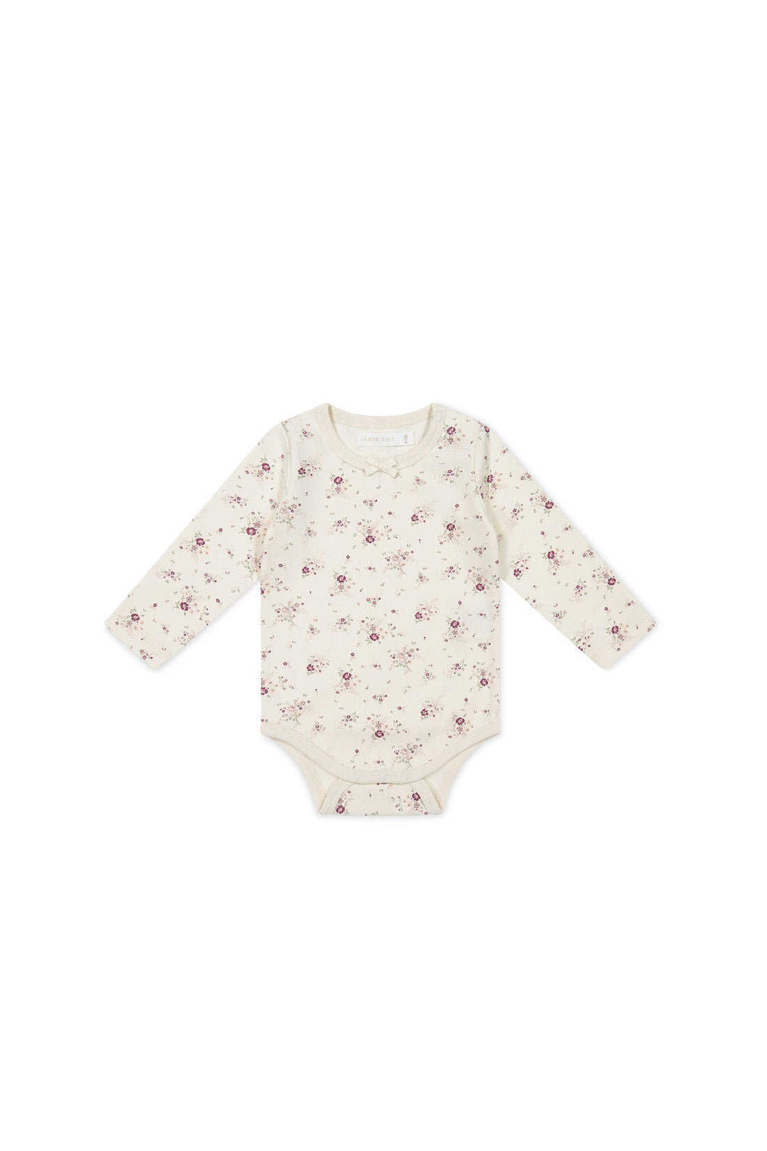 Organic Cotton Long Sleeve Bodysuit - Sweet William Floral Natural Childrens Bodysuit from Jamie Kay Australia