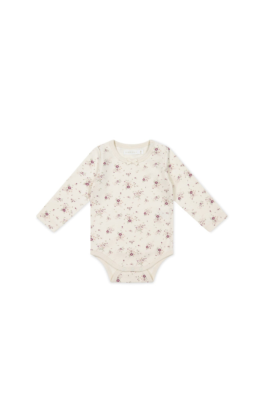 Organic Cotton Long Sleeve Bodysuit - Sweet William Floral Natural Childrens Bodysuit from Jamie Kay Australia