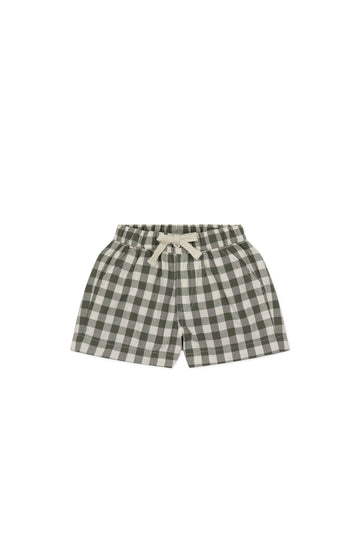 Organic Cotton Louis Short - Gingham Grape Leaf Childrens Short from Jamie Kay Australia