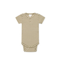 Organic Cotton Modal Darcy Rib Tee Bodysuit - Narrow Stripe Oak/Soft Clay Childrens Bodysuit from Jamie Kay Australia