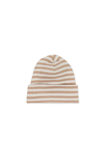 Organic Cotton Modal Lennon Beanie - Narrow Stripe Baker/Cloud Childrens Hat from Jamie Kay Australia