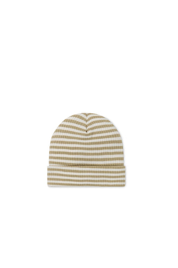 Organic Cotton Modal Lennon Beanie - Narrow Stripe Balm/Cloud Childrens Hat from Jamie Kay Australia