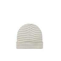 Organic Cotton Modal Lennon Beanie - Narrow Stripe Moss/Cloud Childrens Beanie from Jamie Kay Australia