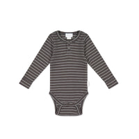 Organic Cotton Modal Long Sleeve Bodysuit - Daily Stripe Wolf/Cloud Childrens Bodysuit from Jamie Kay Australia