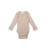 Organic Cotton Modal Long Sleeve Bodysuit - Narrow Stripe Baker/Cloud Childrens Bodysuit from Jamie Kay Australia