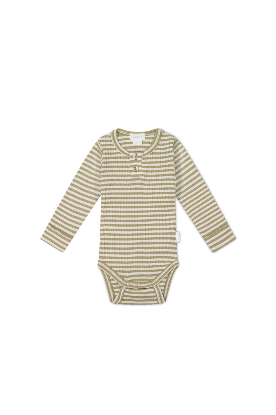 Organic Cotton Modal Long Sleeve Bodysuit - Narrow Stripe Balm/Cloud Childrens Bodysuit from Jamie Kay Australia