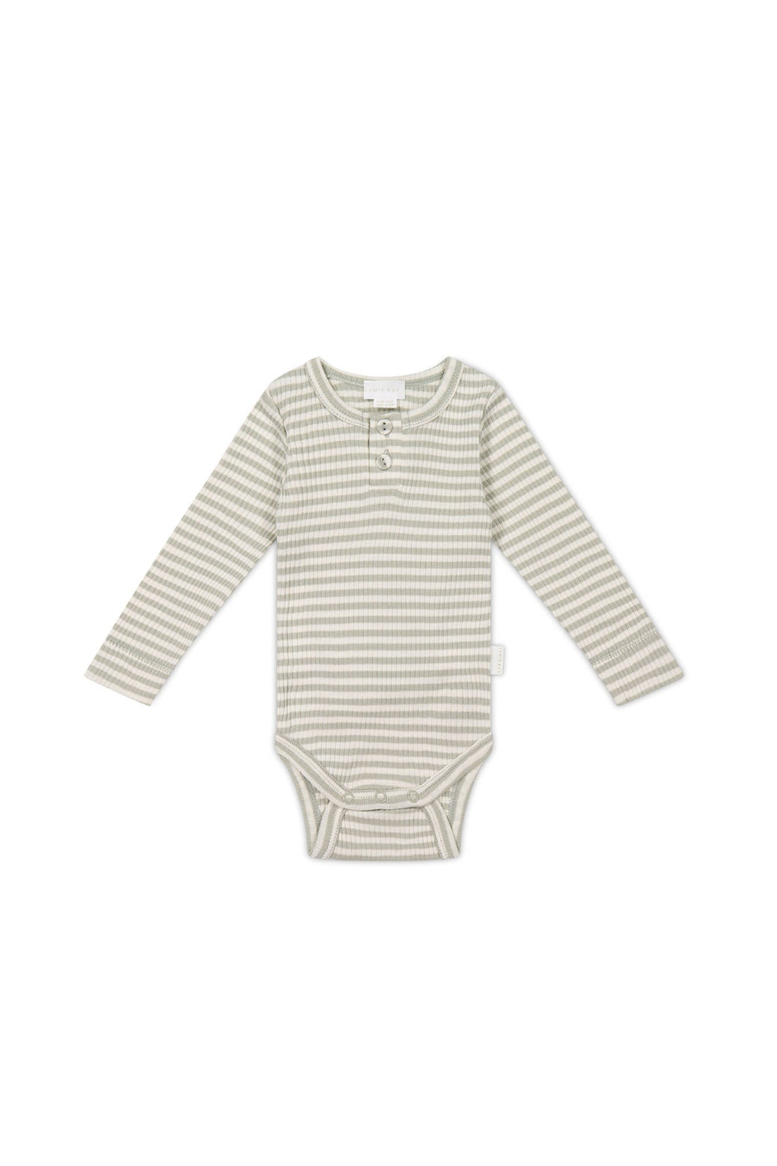 Organic Cotton Modal Long Sleeve Bodysuit - Narrow Stripe Moss/Cloud Childrens Bodysuit from Jamie Kay Australia