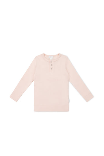 Organic Cotton Modal Long Sleeve Henley - Dainty Pink Childrens Top from Jamie Kay Australia