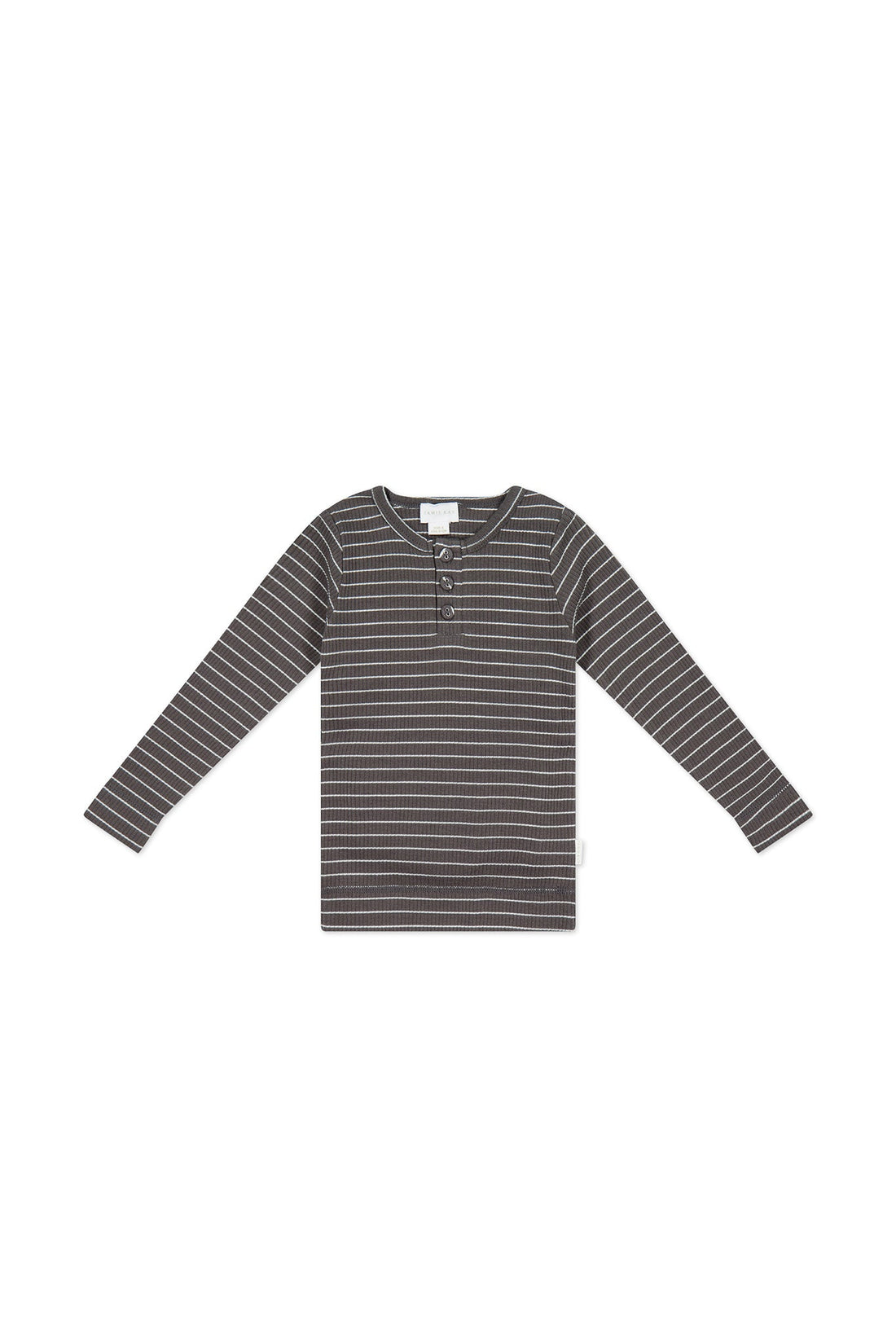 Organic Cotton Modal Long Sleeve Henley - Daily Stripe Wolf/Cloud Childrens Top from Jamie Kay Australia