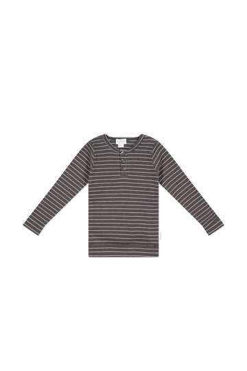 Organic Cotton Modal Long Sleeve Henley - Daily Stripe Wolf/Cloud Childrens Top from Jamie Kay Australia