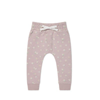 Organic Cotton Morgan Track Pant - Simple Flowers Lilac Childrens Pant from Jamie Kay Australia