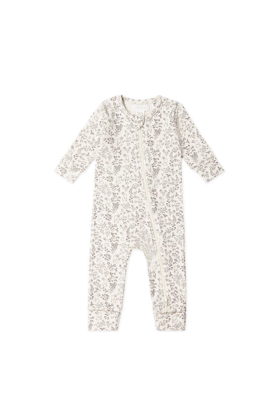 Organic Cotton Reese Zip Onepiece - Garden Bunnies Tofu Childrens Onepiece from Jamie Kay Australia