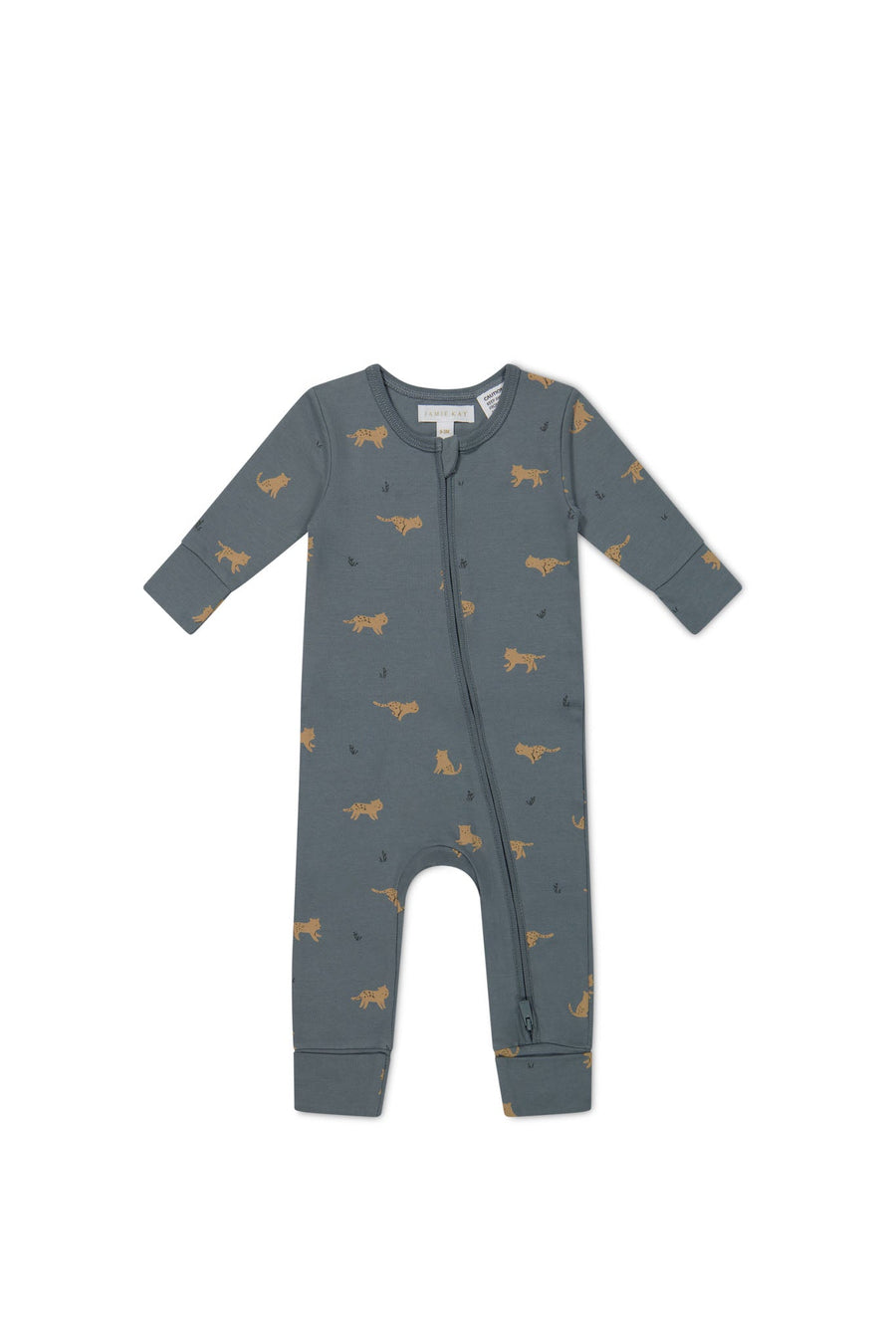 Organic Cotton Reese Zip Onepiece - Lenny Leopard Smoke Childrens Onepiece from Jamie Kay Australia