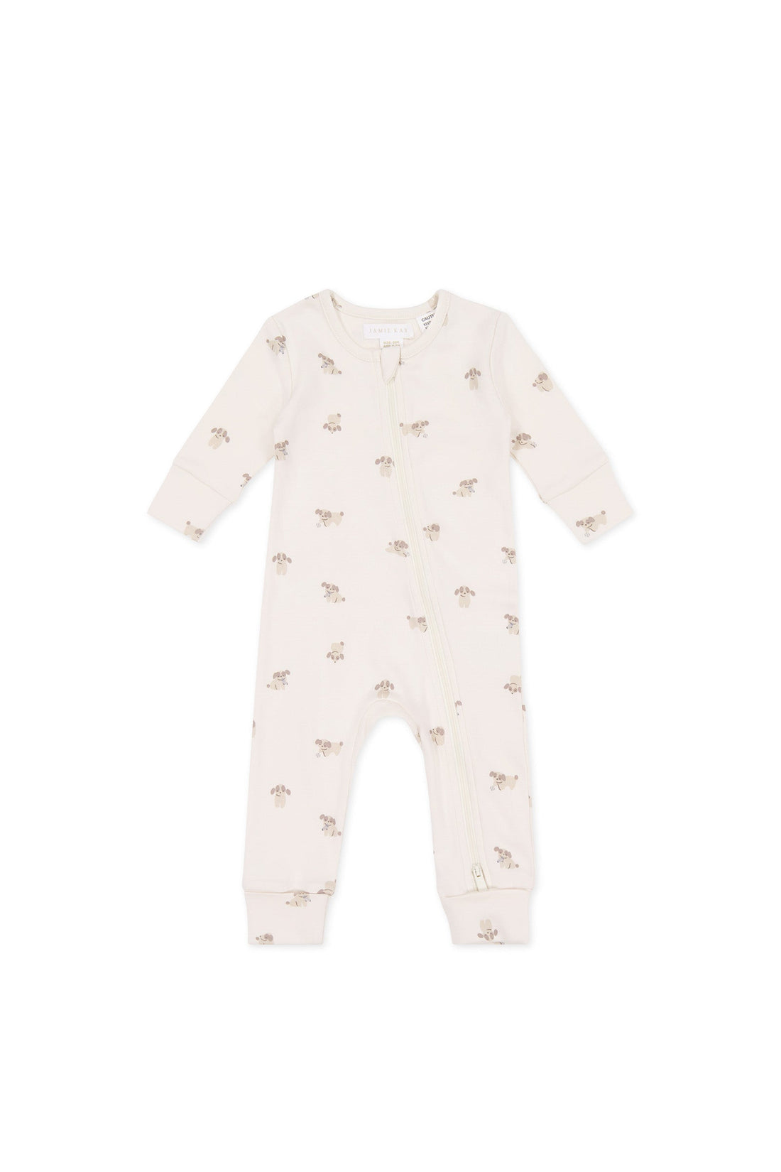 Organic Cotton Reese Zip Onepiece - Sasha Puppy Tofu Childrens Onepiece from Jamie Kay Australia