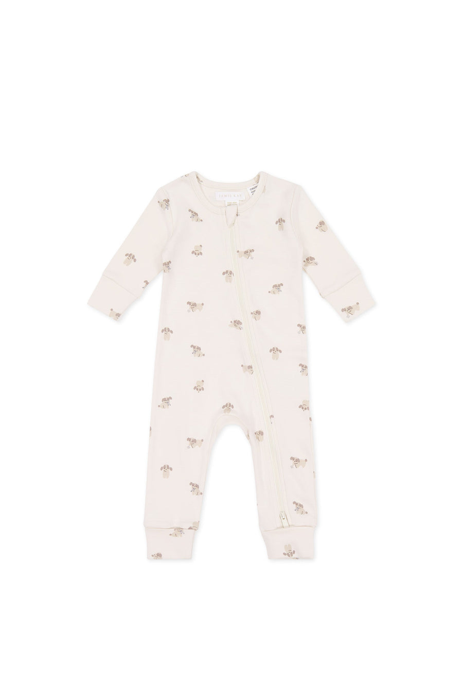 Organic Cotton Reese Zip Onepiece - Sasha Puppy Tofu Childrens Onepiece from Jamie Kay Australia