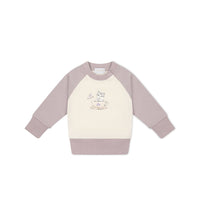 Organic Cotton Tao Sweatshirt - Parchment Kitty Teacup Lilac Childrens Top from Jamie Kay Australia