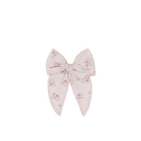 Organic Cotton Volie Bow - Rose Floral Pink Childrens Bow from Jamie Kay Australia