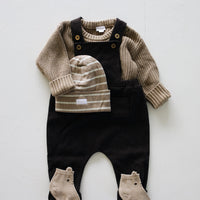 Organic Cotton Fine Rib Beanie - Elias Stripe Sable Marle Childrens Hat from Jamie Kay Australia