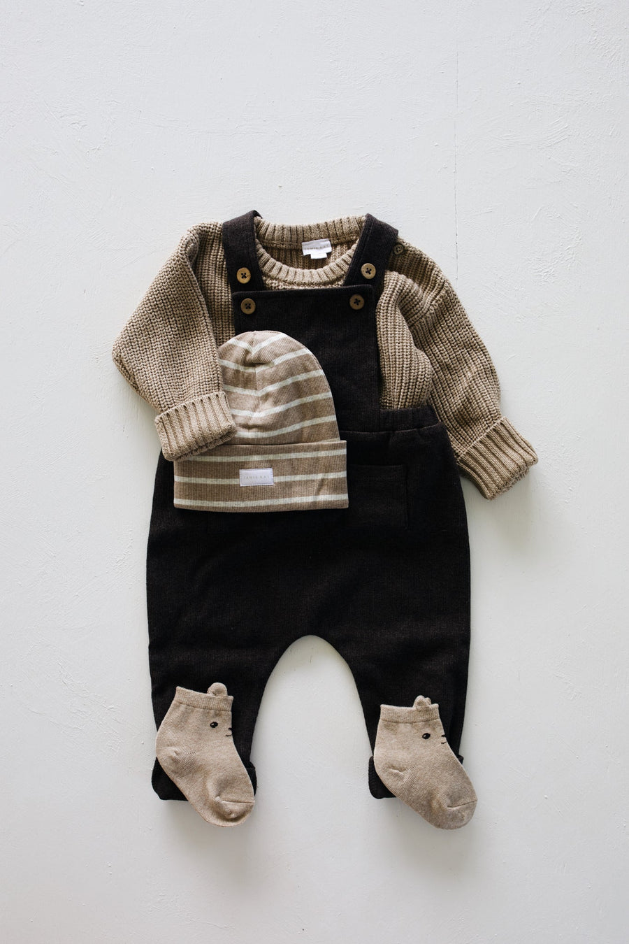 Organic Cotton Fine Rib Beanie - Elias Stripe Sable Marle Childrens Hat from Jamie Kay Australia