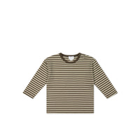 Pima Cotton Arnold Long Sleeve Top - Narrow Stripe Brownie/Biscuit Childrens Top from Jamie Kay Australia