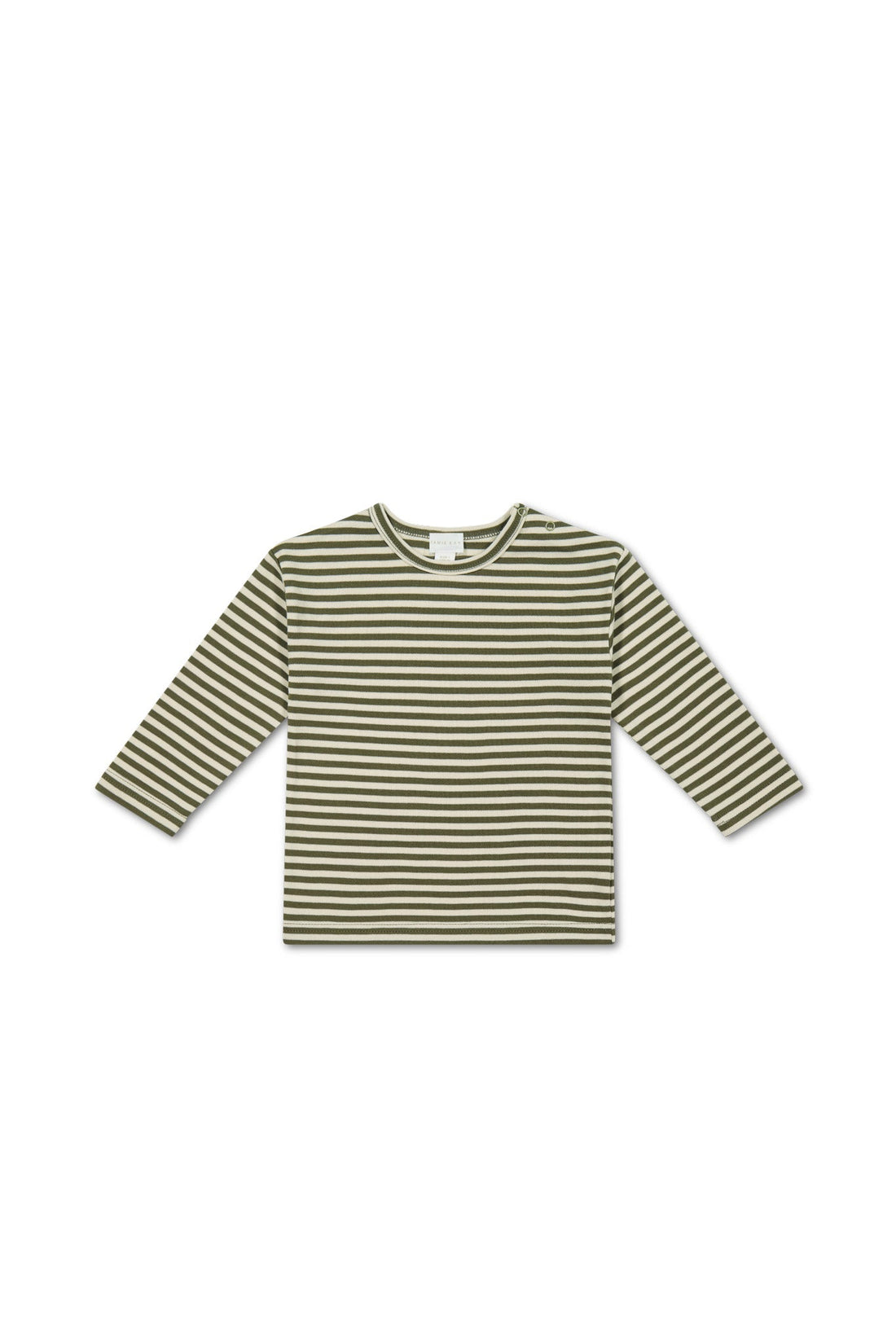 Pima Cotton Arnold Long Sleeve Top - Narrow Stripe Deep Olive/Soft Clay Childrens Top from Jamie Kay Australia