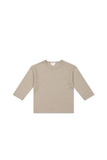 Pima Cotton Arnold Long Sleeve Top - Vintage Taupe/Cloud Stripe Childrens Top from Jamie Kay Australia