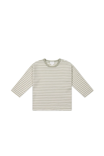 Pima Cotton Arnold Long Sleeve Top - Narrow Stripe Moss/Cloud Childrens Top from Jamie Kay Australia