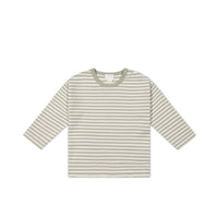 Pima Cotton Arnold Long Sleeve Top - Narrow Stripe Moss/Cloud Childrens Top from Jamie Kay Australia