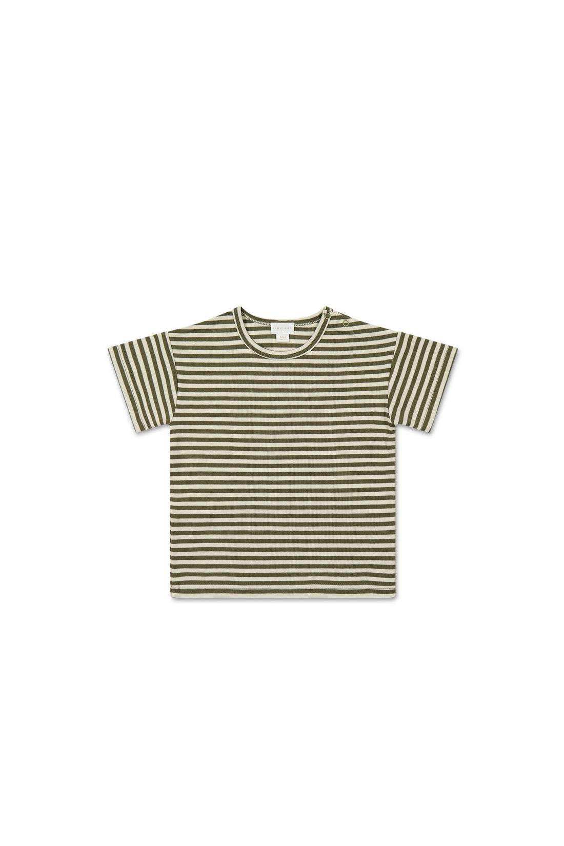 Pima Cotton Hunter Tee - Narrow Stripe Deep Olive/Soft Clay Childrens Top from Jamie Kay Australia