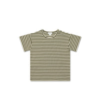 Pima Cotton Hunter Tee - Narrow Stripe Deep Olive/Soft Clay Childrens Top from Jamie Kay Australia