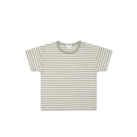 Pima Cotton Hunter Tee - Narrow Stripe Moss/Cloud Childrens Top from Jamie Kay Australia