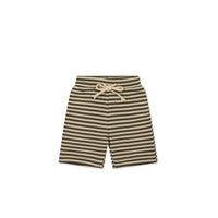 Pima Cotton Marley Short - Narrow Stripe Brownie/Biscuit Childrens Short from Jamie Kay Australia