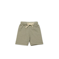 Pima Cotton Marley Short - Narrow Stripe Deep Olive/Soft Clay Childrens Short from Jamie Kay Australia