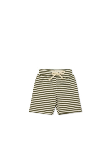 Pima Cotton Marley Short - Narrow Stripe Deep Olive/Soft Clay Childrens Short from Jamie Kay Australia