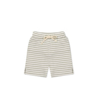 Pima Cotton Marley Short - Narrow Stripe Moss/Cloud Childrens Short from Jamie Kay Australia