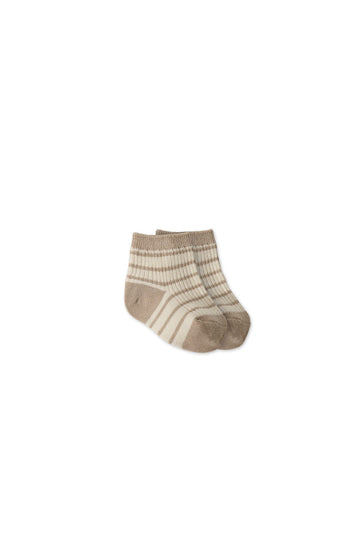 Rocco Stripe Crew Socks - Fawn/Soft Clay Childrens Sock from Jamie Kay Australia