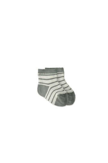 Rocco Stripe Crew Socks - Sage/Cloud Childrens Sock from Jamie Kay Australia