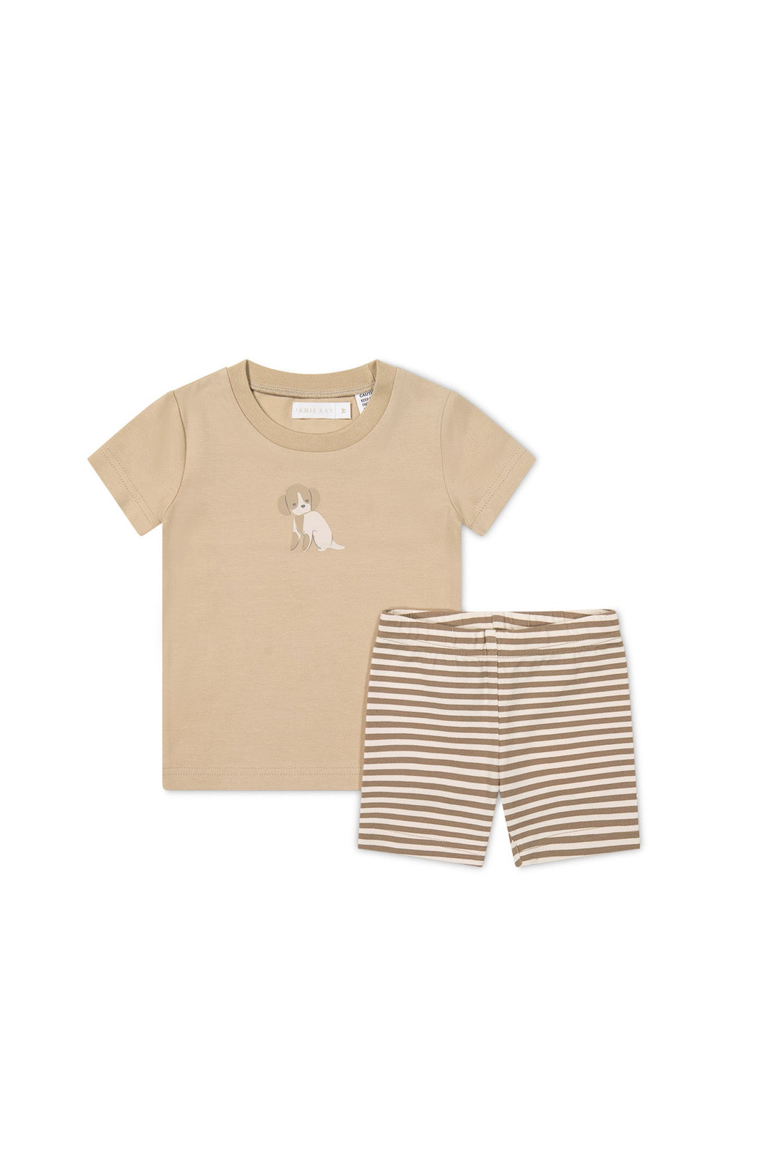 Short Sleeve Pyjama Set - Cashew/Narrow Stripe Sepia Childrens Pyjama from Jamie Kay Australia