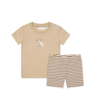 Short Sleeve Pyjama Set - Cashew/Narrow Stripe Sepia Childrens Pyjama from Jamie Kay Australia