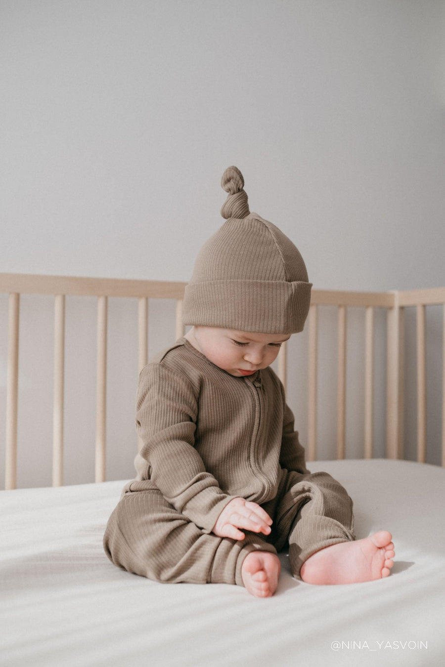 Organic Cotton Modal Marley Beanie - Pecan Childrens Hat from Jamie Kay Australia