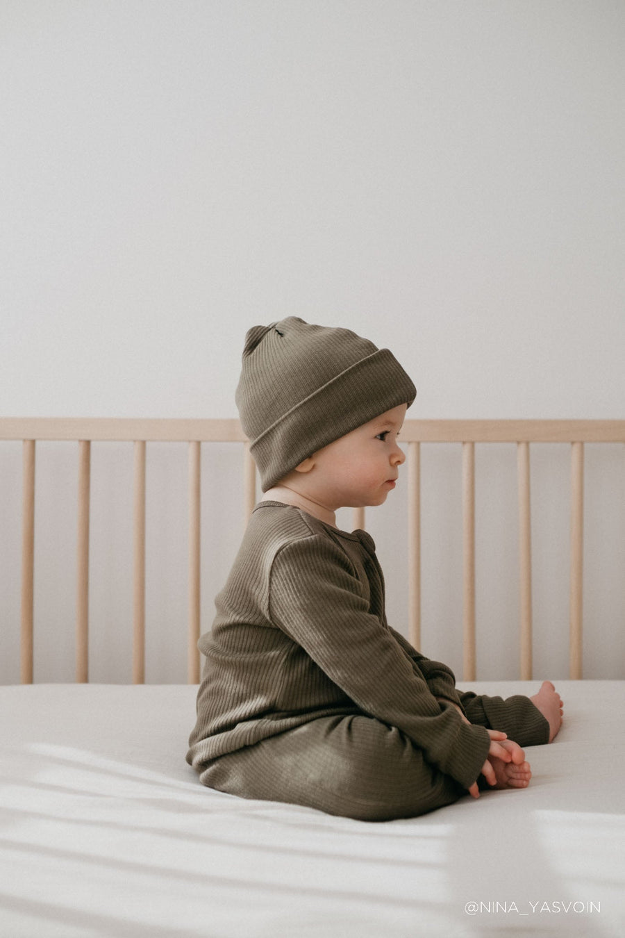 Organic Cotton Modal Marley Beanie - Khaki Childrens Hat from Jamie Kay Australia